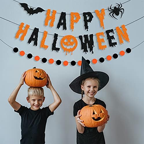 Glitter Happy Halloween Banner and Circle Dots Garland Party Decorations