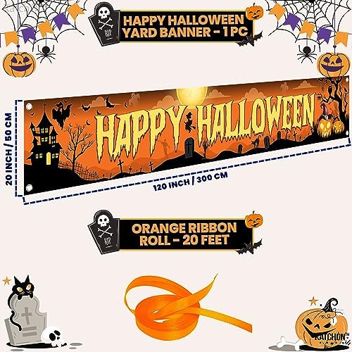 Katchon Happy Halloween Banners For Outside- Orange And Black Yard Sign
