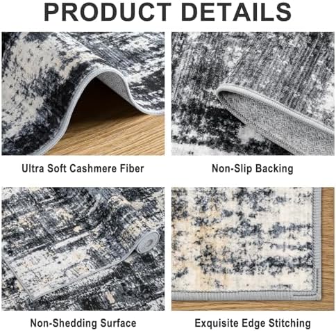PLHXFR 8x10 Area Rug Living Room: Abstract Washable Carpet Black Gold
