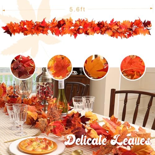 Joyhalo 6 Pack Fall Garland with Red Leaves