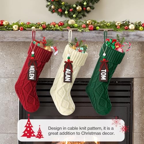Hommtina Christmas Stockings, Personalized Christmas Stockings 18 Inches Large Size Cable Knitted Stocking Gifts (1pcs red)