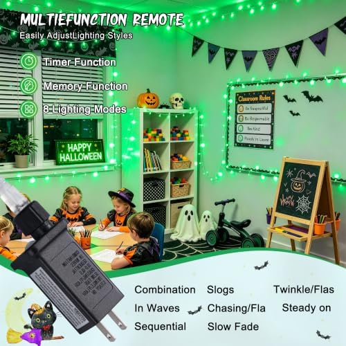 JMEXSUSS 200 LED Green Christmas Indoor Outdoor Halloween Lights Clear Wire