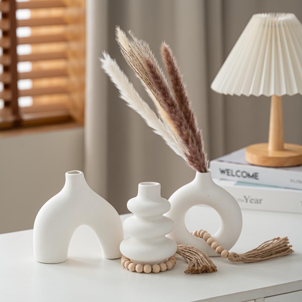 White Ceramic Vase / White Set / Set of 3