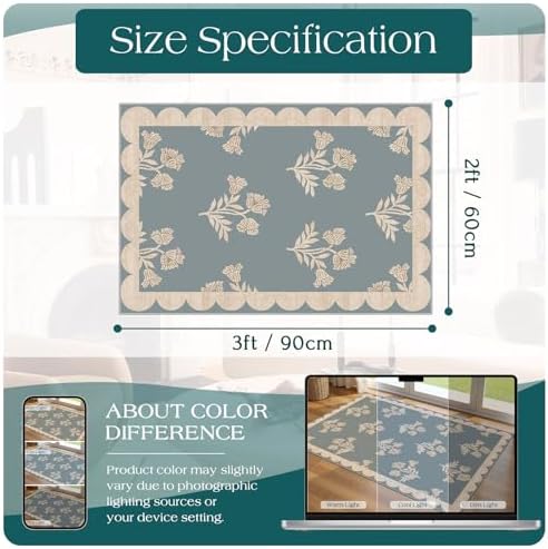 Front Door Mat Indoor Outside Entrance 2x3 Blue Scalloped Entry Rug