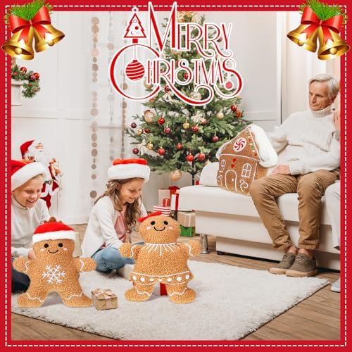 Konohan 3 Pcs Christmas Gingerbread Man Throw Pillows for Christmas Decor