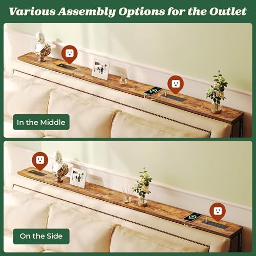 SUPERJARE 78.8 inch Narrow Behind Couch Table with 2 Charging Stations