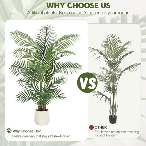 5ft Artificial Palm Tree Tall Faux Palm Tree Indoor Large Fake Plants with 15 Trunks Artificial Plants with White Pot