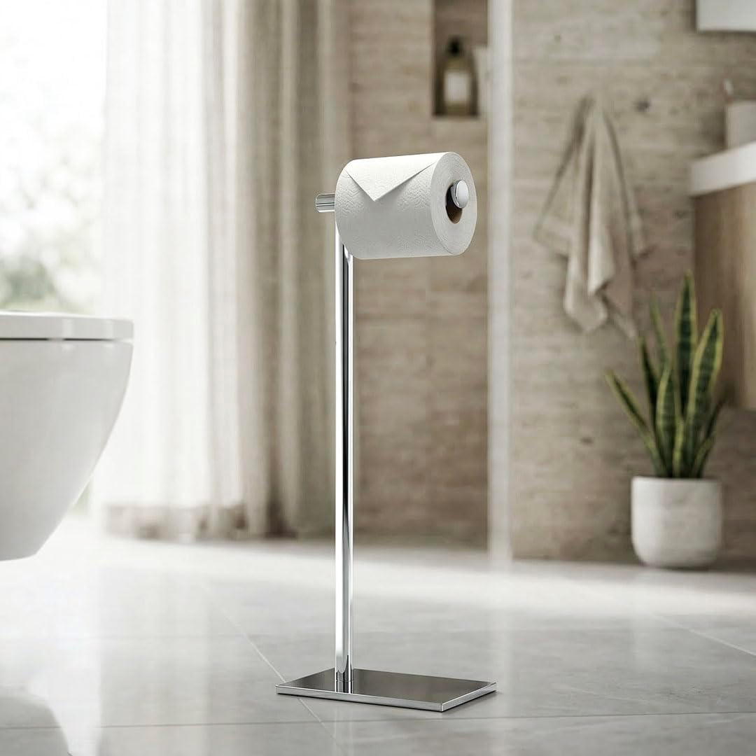 Gatco 1431C Modern Rectangle Base Freestanding Toilet Paper Holder, 21.25" Chrome with Weighted Base