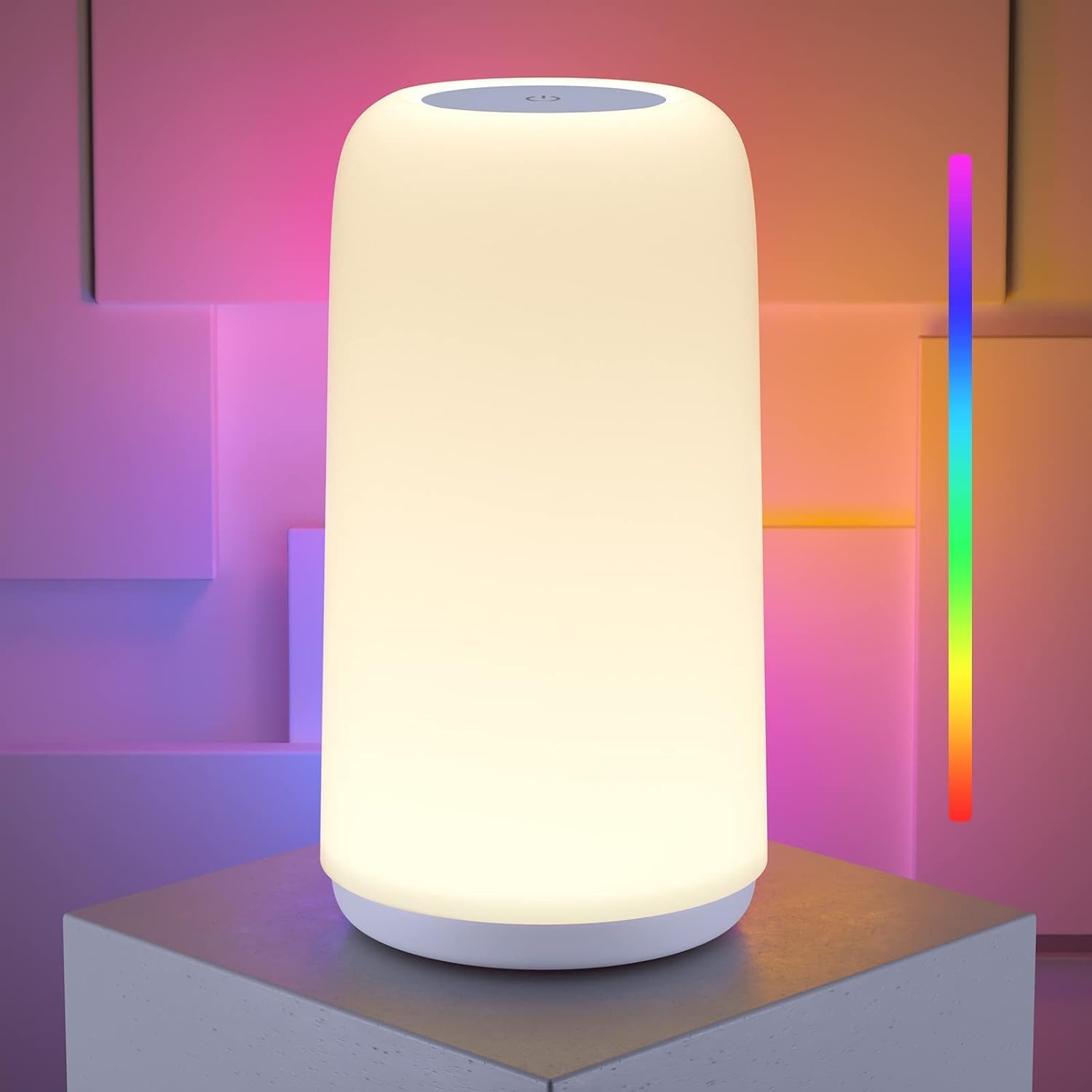 Touch Bedside Table LED Lamp, [Sleek Design & RGB Mode] Multi-Color Dimmable with Warm White Lights, Birthday Gifts for