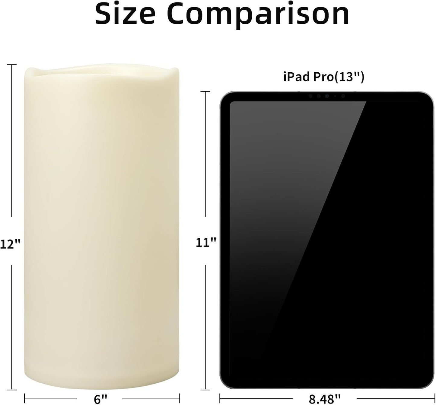 Outdoor Flameless Candles 6" x 12" Large Battery-Operated Candles Set of 2 | LED Flickering Pillar Candles, Waterproof