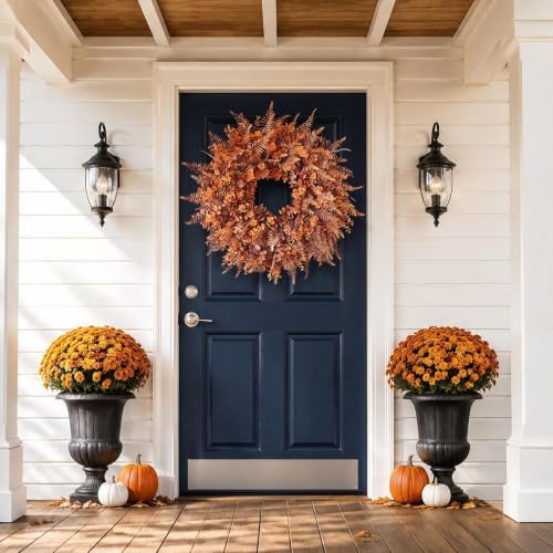 26" Artificial Fall Eucalyptus & Fern Wreath for Front Door Decor(Orange)