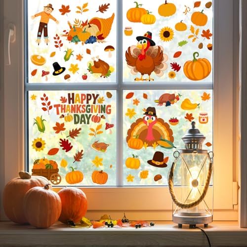 Cholemy 18 Sheets Holiday Window Clings, Halloween Thanksgiving Christmas