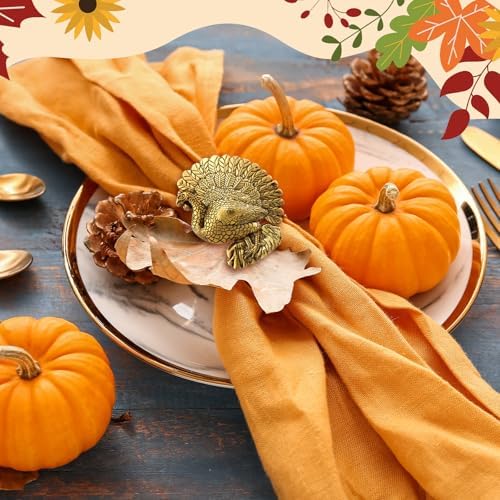 WILLBOND 12 Pcs Thanksgiving Turkey Napkin Rings Bulk Metal,Gold-Colored