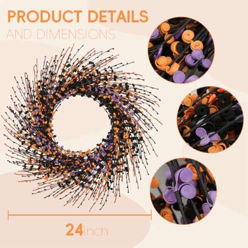 Idyllic 24 Inch Halloween Wreath Black Orange Purple for Front Door