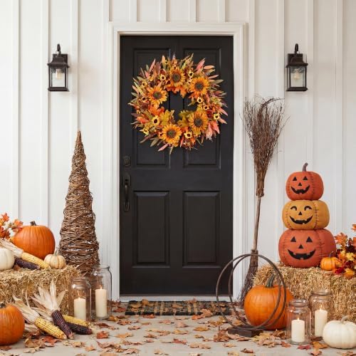 Pinkpum 24" Fall Wreath Front Door Sunflower Artificial Wall Decor Autumn