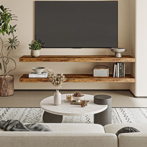 Fixwal Floating Wall Shelves for Decor (Rustic Brown, Set of 2, 47.2Inch)