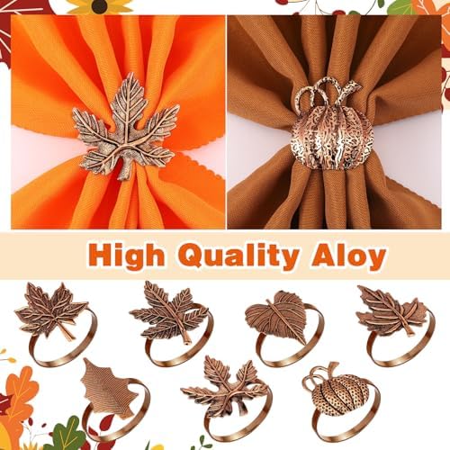 WILLBOND 12 Pcs Thanksgiving Napkin Rings Set Fall Pumpkin Leaves Holders