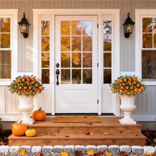 INQCMY Fall Artificial Mums Flowers for Outdoors Planter Fake Plants 6 PCS