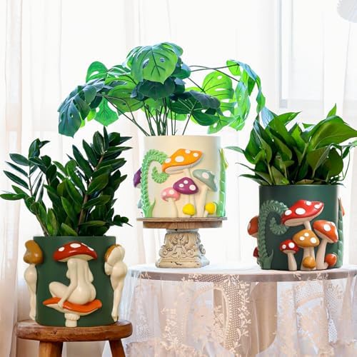 GUGUGO Mushroom Lady Body Plant Pots 8 Inch, Quirky Unique Cute Planters Boho Funky Eclectic Home Decor, Mushroom Butt Flower Pots, Indoor Planting Pot, Modern Aesthetic for Decorating, Dark Green