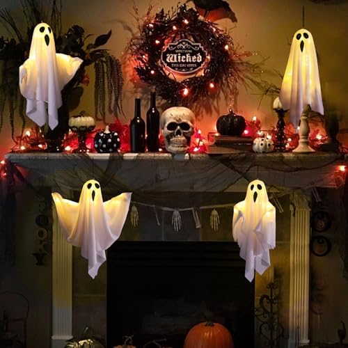Lifnatty Halloween Hanging Ghost Decorations with Remote Control, 8 Lighting Modes & Timer, Light Up LED Ghosts, Battery Operated Halloween Decor for Outdoor Indoor Yard, Porch, Tree, Ceiling