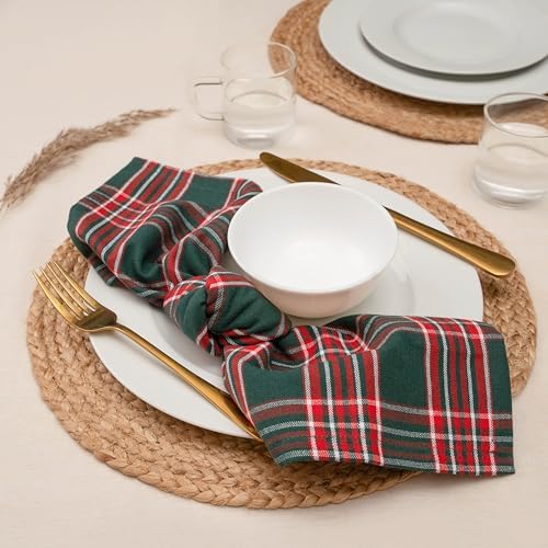 Blue Needles Gingham Buffalo Plaid Cotton Dinner Napkins Set of 12-18"x18"
