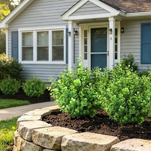 Artificial Greenery Eucalyptus Boxwood, Faux Outdoor Plants, 12PCS
