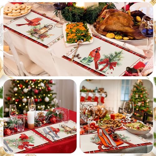Hushee 6 Pack Christmas Cardinal Placemats 12x18 Washable Heat Resistant