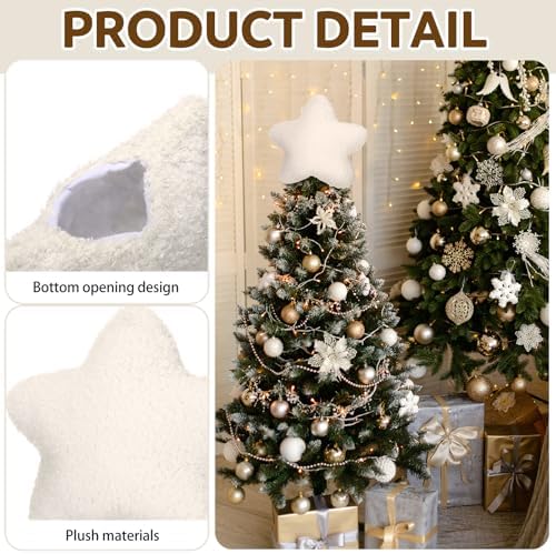 MiniInflat 10" Star Christmas Tree Topper White Faux Fur Star Tree Topper Christmas Treetop Ornament Holiday Xmas Decor for Xmas Home Decoration(Curly Plush)