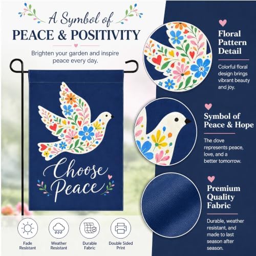 Choose Peace Garden Flag - Floral Dove Yard Flag for Summer Decorations