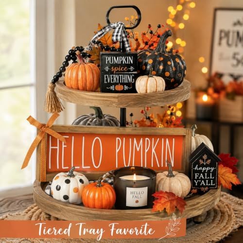 Hello Pumpkin Sign Fall Wall Table Mantle Shelf Desk Home Decor
