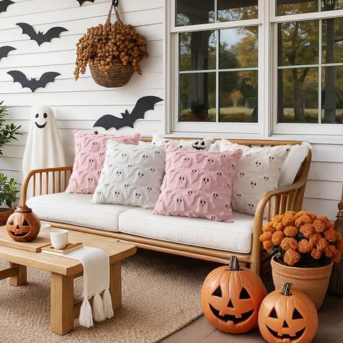 MIULEE White Halloween Pillow Covers Cute Ghost Decor Set of 2 20x20