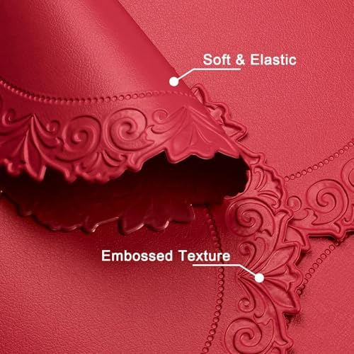 Round Faux Leather Placemats Set of 4, Dining Table Mats, Holly Red