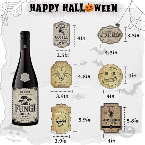 24 Pieces Wine Bottle Labels, Creepy Halloween Stickers for Wine Beer