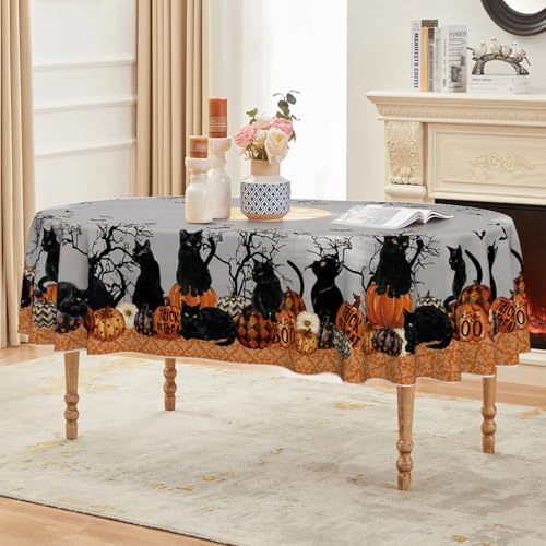 Horaldaily Halloween Tablecloth 60 x 84 Inch Oval Buffalo Plaid Pumpkin