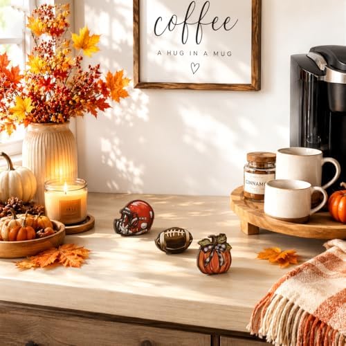 Smile Fall Wooden Tabletop Decor Set, 3-Piece Pumpkin Football Helmet Table Topper Signs for Autumn Harvest Home Decor