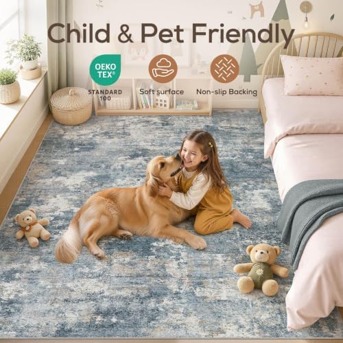 Nakagishi 10x12 Area Rugs Living Room: Washable Abstract Large Neutral Soft Rug Stain Resistant Modern Indoor Floor