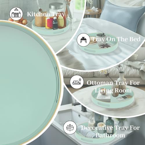 MAONAME 13" Mint Green Decorative Tray, Round Serving Tray with Handles