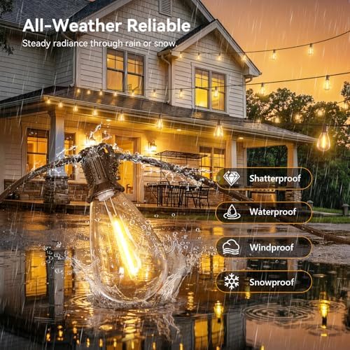 50FT Outdoor String Lights with Remote, Waterproof Patio Lights with 18+1 Shatterproof LED Bulbs,Dimmable Hanging Decor