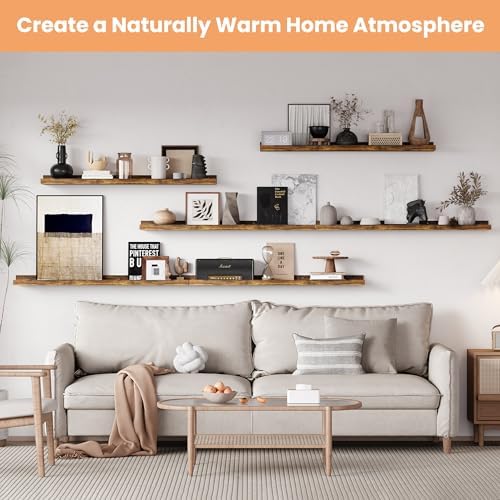 upsimples Floating Shelves for Wall Decor and Storage, Brown, 6Pcs 47.3''
