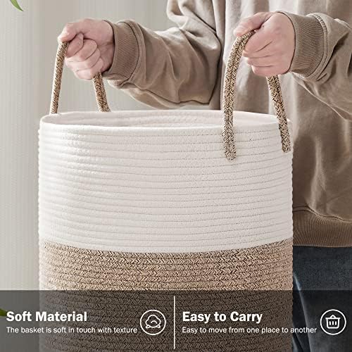 YOUDENOVA Woven Rope Laundry Hamper Basket, 58L Tall Laundry Basket, Baby Nursery Hamper for Blanket Storage in