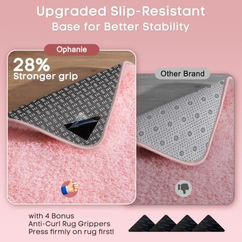 Ophanie Small Rug Washable Non Slip Throw Bedside Area Rugs, Fluffy Soft Pink Mini Bedroom Carpet, Affordable Door
