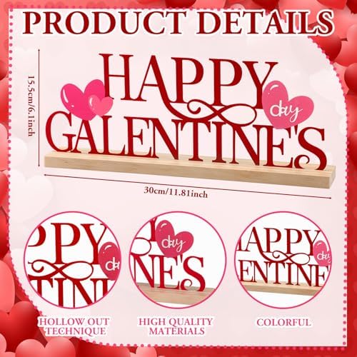Cinnvoice Happy Galentine's Day Decorations Meta Happy Galentines Letter Table Sign Farmhouse Friendship Valentine Tabletop Decorations with Wooden Base for Holiday Mantel Home Party Supplies