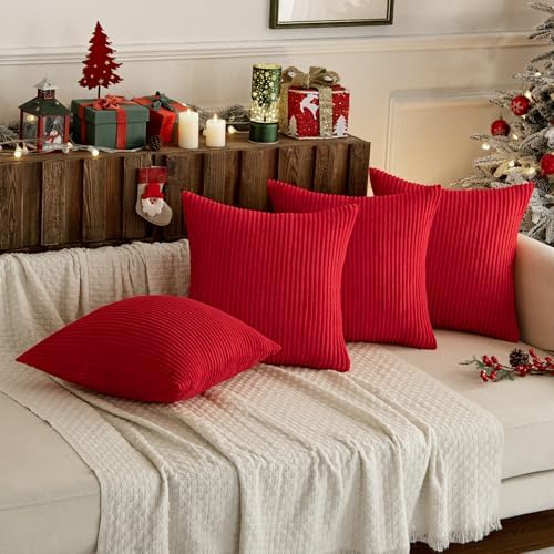 MIULEE Soft Corduroy Decorative Throw Pillow Covers Christmas Red 20x20