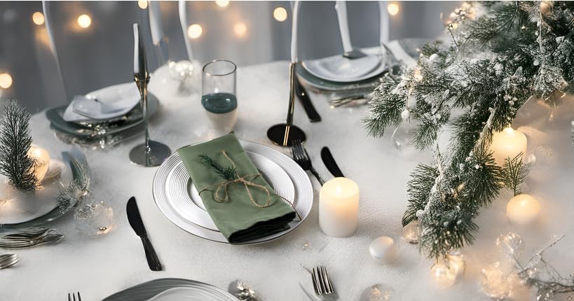 Solid Color Cotton Blended Dinner Cloth Napkins - Set of 12 (17 x 17 inches) - for Events & Home Use (Olive Green)