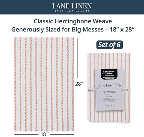 LANE LINEN Tea Towel for Kitchen 100% Cotton Absorbent & Soft 6 Pack - Rust