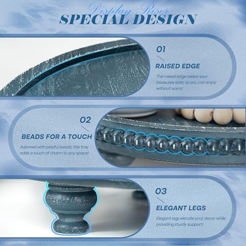 Beaded Wood Riser for Plant Holder & Kitchen Sponge Holder / Blue