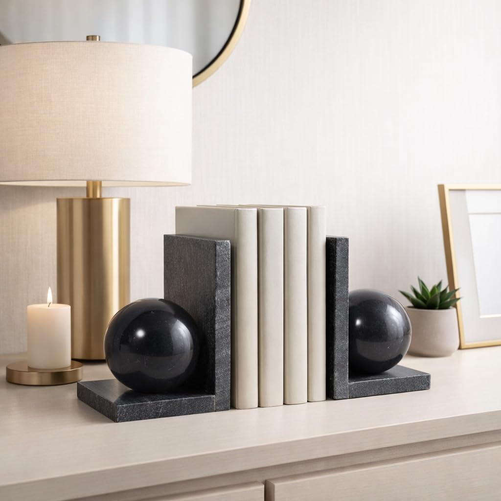 Modern Marble Bookends / Black
