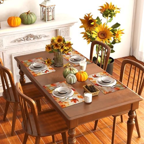 Rvsticty Fall Placemats Set of 4,Thanksgiving Decorations for Home Decor
