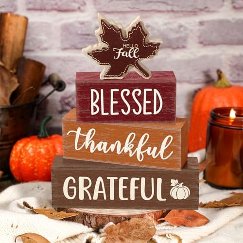 Yousoontic 4 Pcs Hello Fall Figurines Set, Rustic Farmhouse Decor