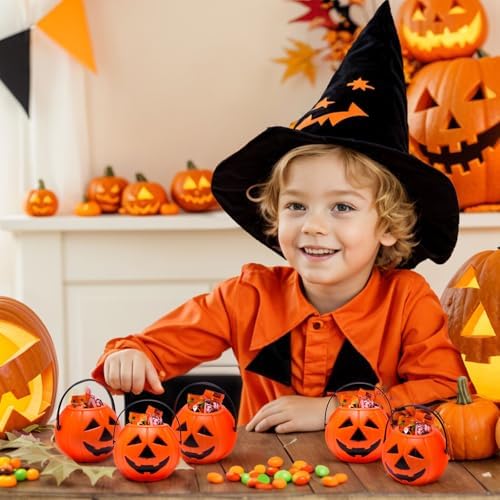 3 Otters 12PCS Mini Halloween Pumpkin Buckets, Small Pumpkin Candy Buckets